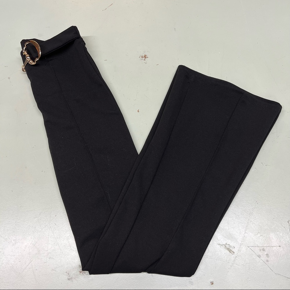 Black Gold Buckle Flare Slimming Dress Pants